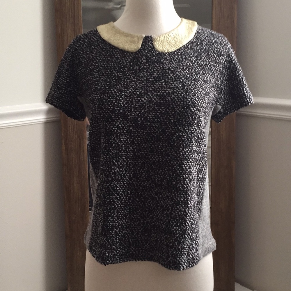 Textured black and gray top with gold collar